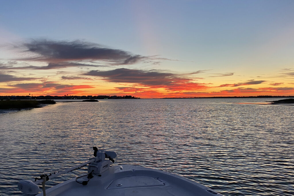 amazingly colorful sunrise with SeaCo Fishing Charters while leaving the vilano beach boat ramp in St. Augustine, Florida